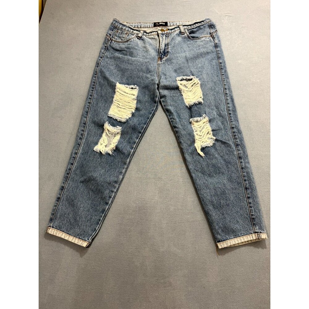 Ozzy Women's Ankle Skinny Jeans Denim Distressed Mid Rise Blue Size W34